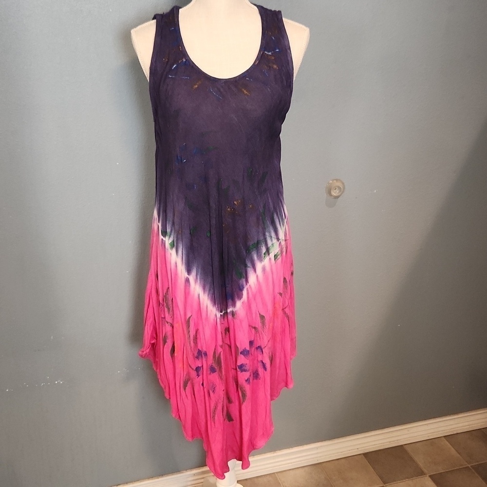 Exotica dip dye tie dye faded floral sleeveless summer sun midi dress Resortwear